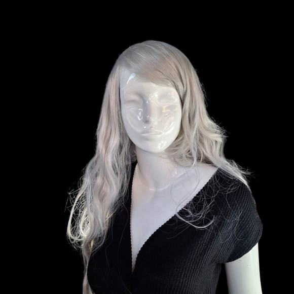 Platinum Salt & Pepper Layered Look White Color Long Hair With Wave/Wear My Wig - Picture 3 of 13